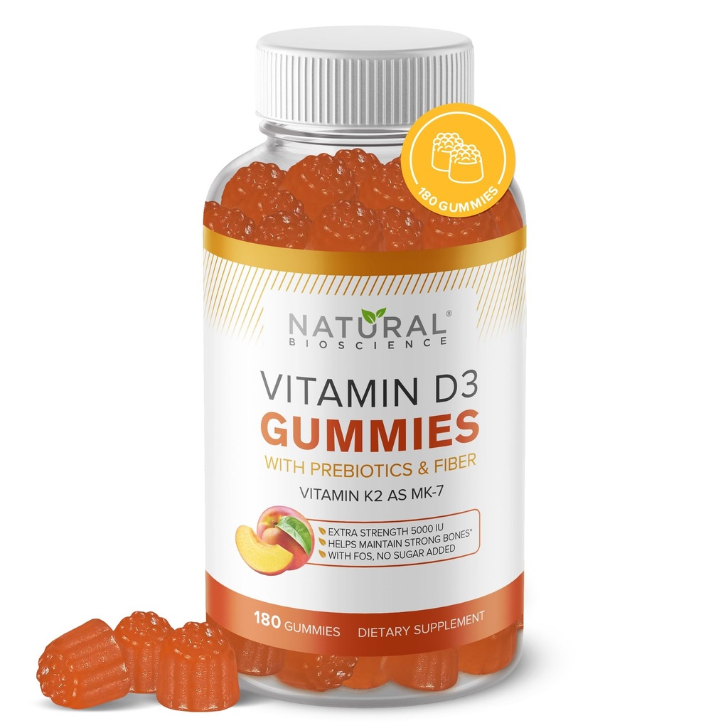 Suhkruvaba Vitamiin D3 K2 Gummies - Vitamiin D3 Gummies 5000 IU + K2 MK7 80 mcg, K2 D3 Vitamiinilisandi Täiskasvanud, Vitamiin D K2 Luud, Immuun, süda, meeleolu, Gluteenivaba, Non-GMO, Natural Virsikumaitse