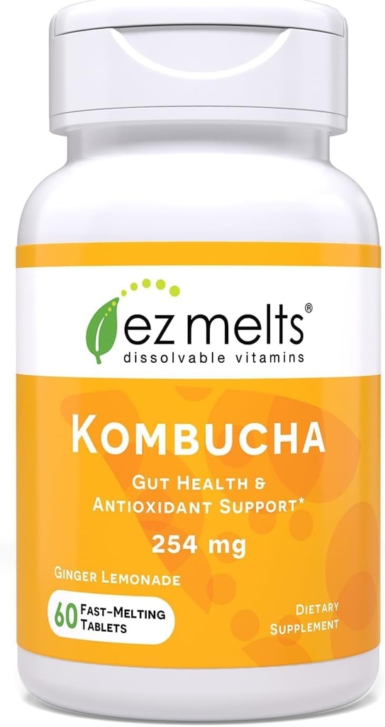 EZ sulatab lahustuvad suhkruvabad Kombucha tabletid SCOBY & Apple'i siidriäädikaga, soolestiku tervise lisandid meestele ja naistele, ingveri sidruni maitse, 2-kuuline pakkumine - 1 pakend
