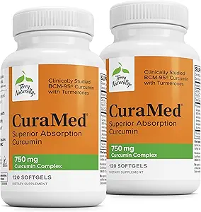 Terry Naturally CuraMed 750 mg - Antioksüdandi lisand aju ja südame tervise jaoks - täiendus suure tugevusega kurkumiini kompleksiga - neeru, maksa ja immuunsuse tervise tugi - 120 softgelit (2. pakk)