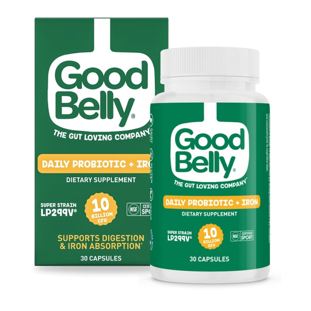 GoodBelly probiootilised kapslid seedetrakti tervise ja raua imendumise jaoks | Vegan probiootiline lisand 10 miljardi eluskultuuriga | Probiootikumid naistele ja meestele | 30 kapslit