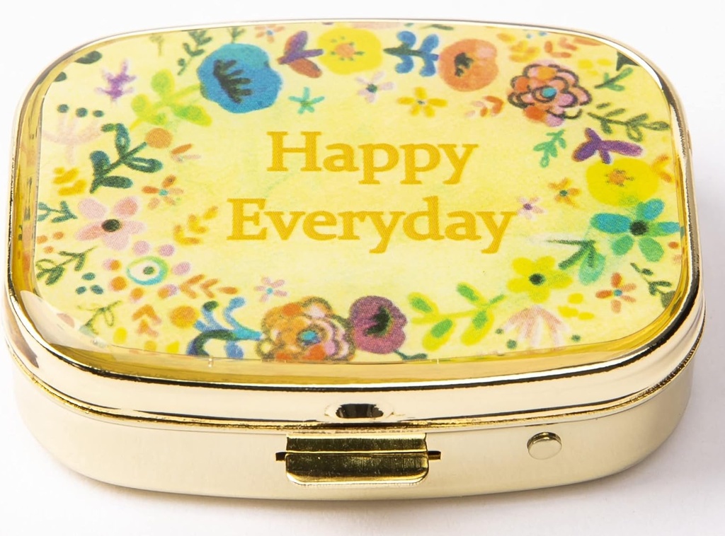 AmyZone Metal Pill Korraldaja Reisi sõbralik kaasaskantav kompaktne Pill Box Cute Pill Case hoida vitamiine / Tylenool / Kalaõli / Lisandid / Ravimid / Tahvelarvuti / Pocket (Happy Everyday)