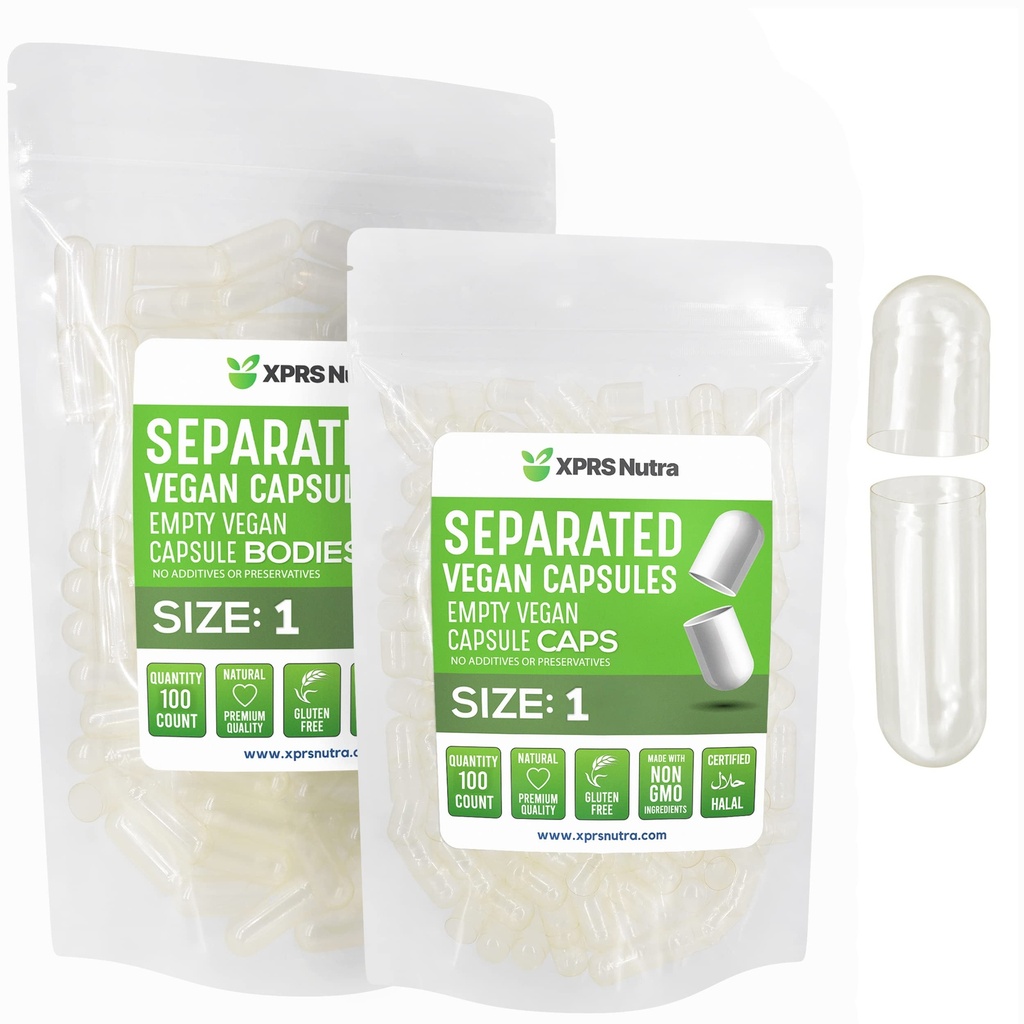 XPRS Nutra Vegan Suurus 1 eraldatud kapslid - 100 loe selge Premium Tühjad kapslid eraldatud kottides - Pillid 1 Tühi DIY täienduse täitmiseks