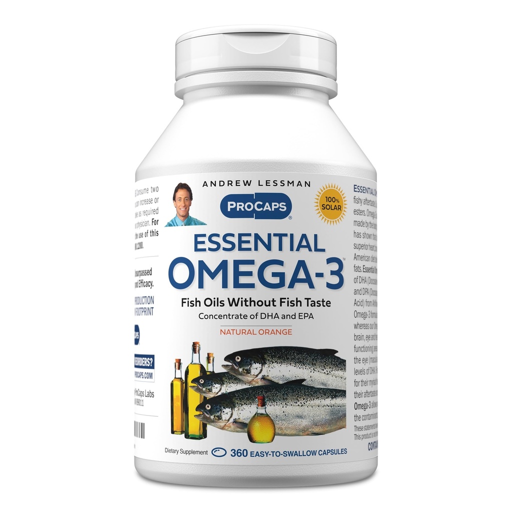 ANDREW LESSMAN Essential Omega-3 Orange - 360 Softgels - Ultra-Pure, kõrge tugevusega Omega-3 õlid. Kõrge DHA, ei mingit kõhuhäda, ei mingeid saasteaineid, ei elavhõbedat. Väikesed kergesti neelatavad pehmed sohvad