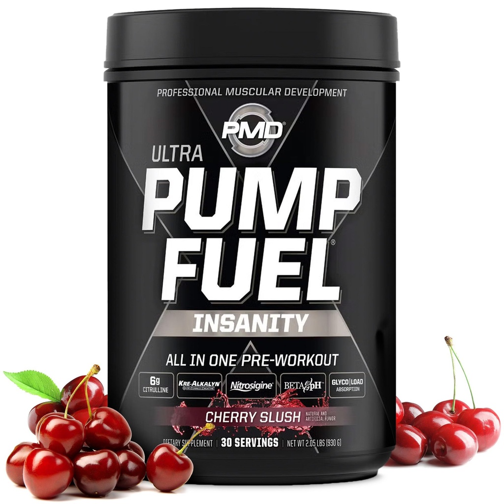 PMD Sport Pump Fuel Ultra Insanity - Premium Pre Workout Powder & Lihaspump, Greater Focus, Endurance & Recovery, Premium Kreatiin, Arginine & Beeta Alanine - Cherry Slush (30 Servings)