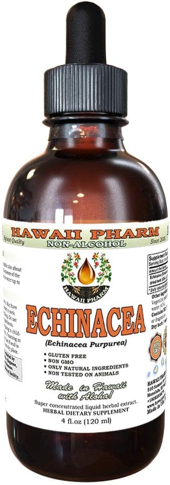 Echinacea Alkoholivaba vedelik ekstrakt, orgaaniline Echinacea (Echinacea Purpurea) Kuivatatud ürdi Glycerite Hawaii Pharm Looduslik Taimne täiendus 4 oz