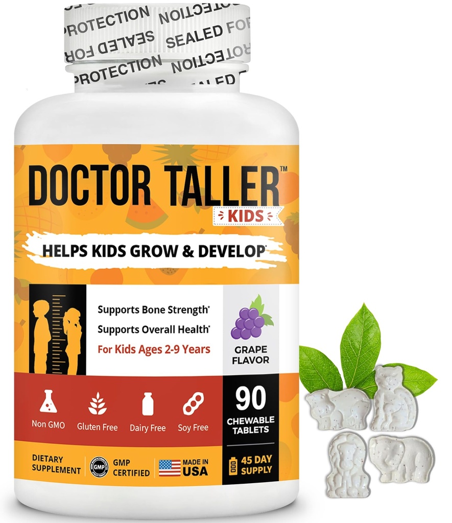 Doktor Taller Lapsed - Lapsed Multivitamiinid, Väikelaste Vitamiinid - Luutugevuse Toetamine, Tugevdatud Immuunsus Kaltsiumiga, Multivitamiinid vanuses 2 kuni 9 - Viinamarjamaitse - 90 Närimistabletti | 6 nädalat Pakkumine