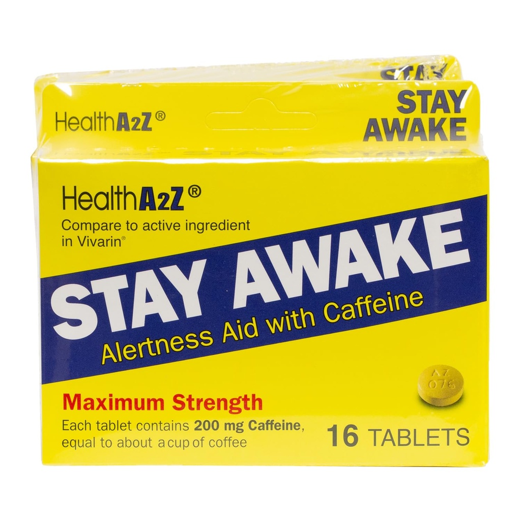 HealthA2Z® Stay Awake | 200 mg kofeiini | häireabi kofeiiniga | 3 pakendit 16 tabletti (kokku 48 tabletti) | Maxium Strength