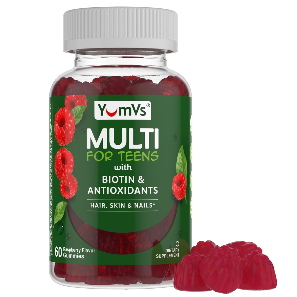 YumVs Teen Multivitamiini Gummies Biotin ja Antioksüdandid - Vaarika Maitse - Juuste Naha Küünte Toetus - Kosher Teismeliste Vitamiinid poistele ja tüdrukutele 12-17 - Teen Gummy Multi Vitamiin (60 Count)