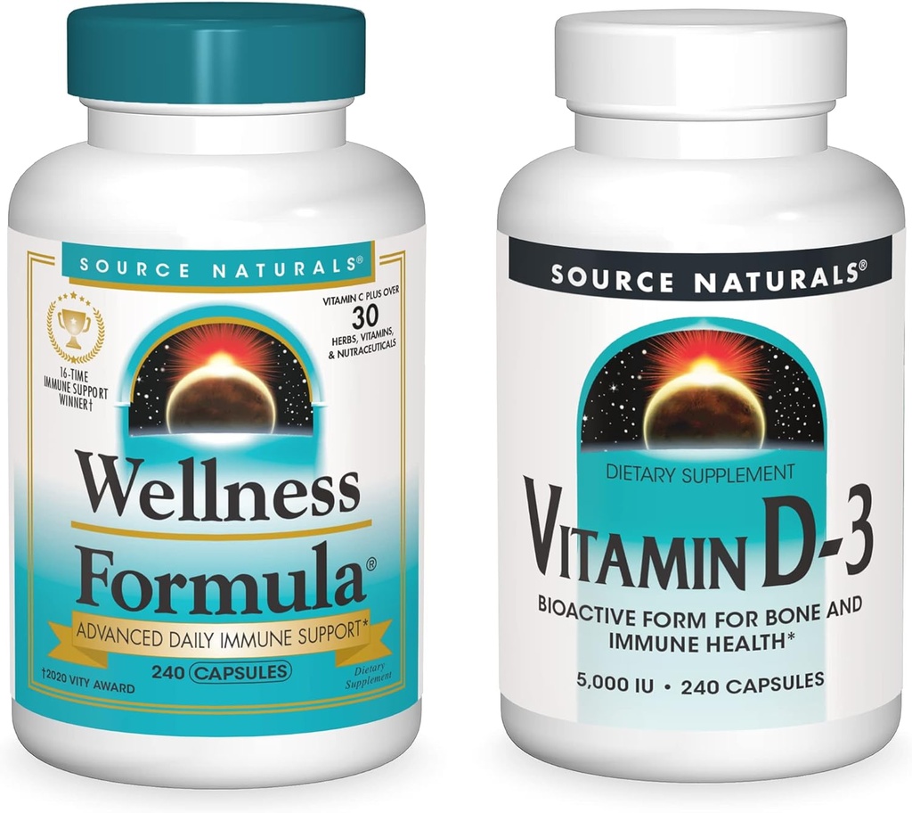 Allikas Naturals Wellness valem ja 5000 iu vitamiin D-3, 240 kapslit igas pudelis