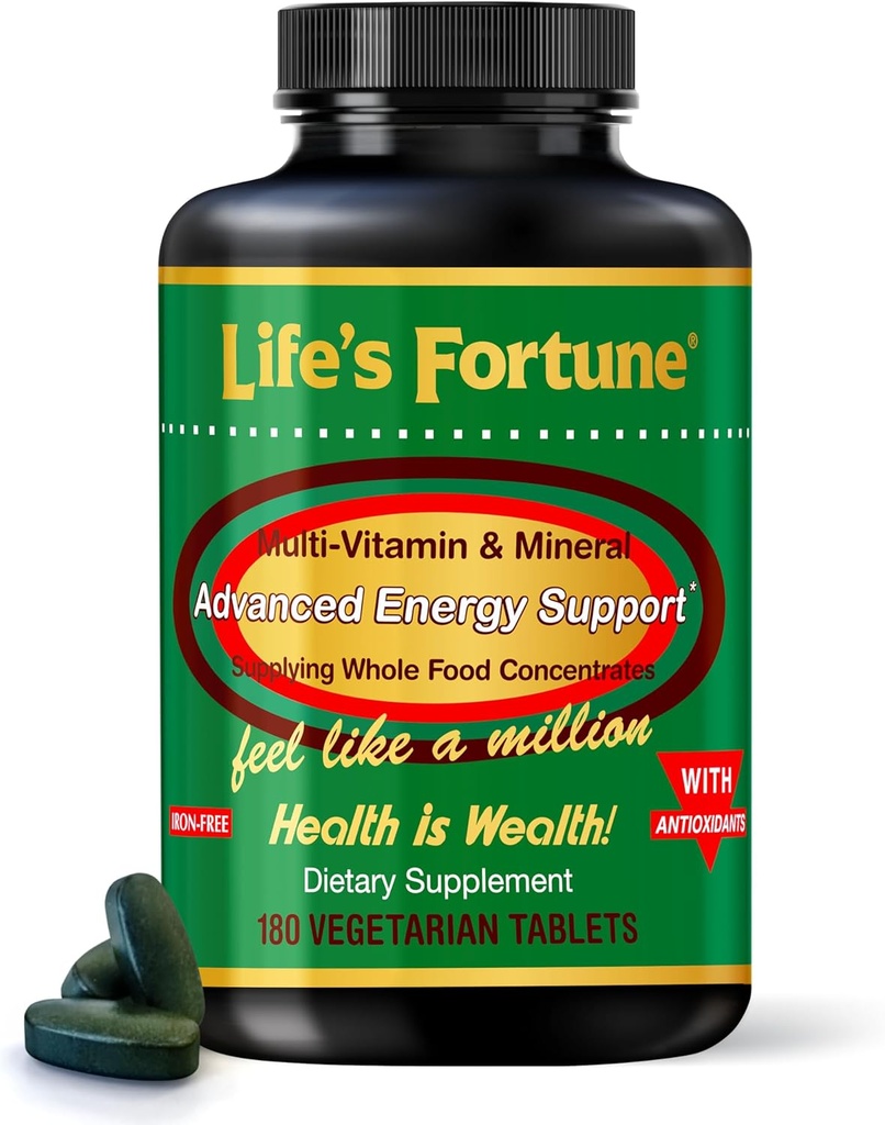Life's Fortune Multivitamiin & Mineral Supplement, Daily Natural Energy Source meestele ja naistele, Superfood Greens, Aminohapped, ensüümid, kõrge potentsi vitamiin A, C, D, E, B12, 180 Tab