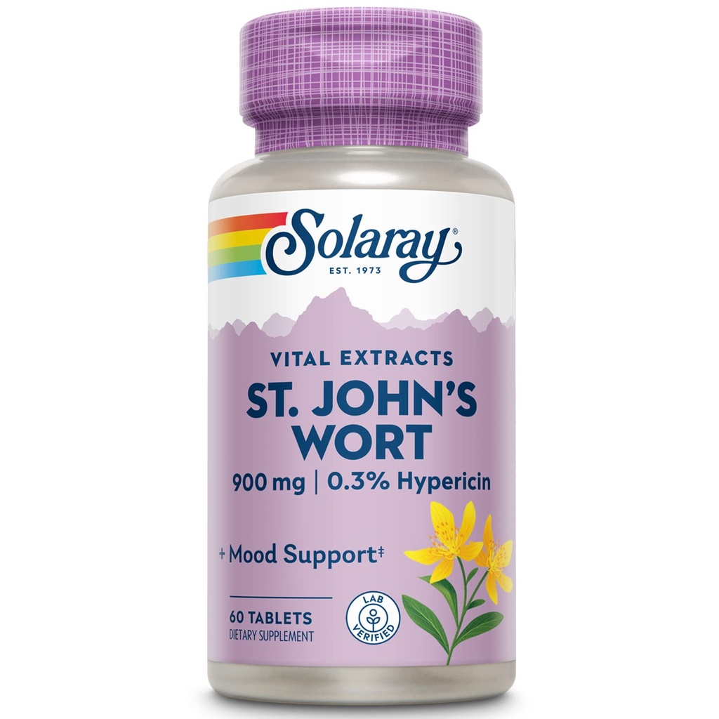 SOLARAY St. Johns Wort Aerial Extract One Daily 900mg, standardiseeritud w/ 0,3% hüperitsiin meeleolu stabiilsuse ja aju tervise toetamiseks, mitte-GMO |60 Servings | 60 tabletti