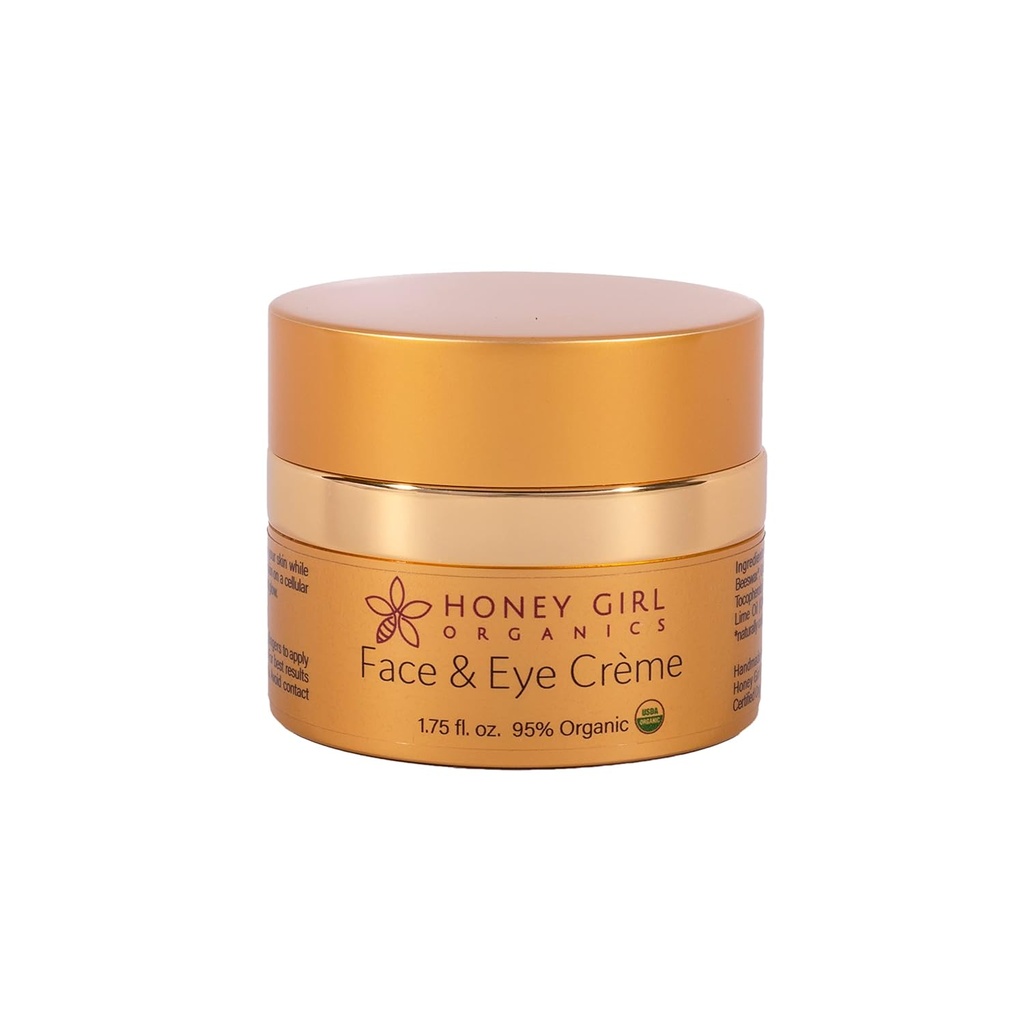 Honey Girl Organics Face & Eye Crème, USDA Certified Organic Facial Moisturizer & Under Eye Cream kortsudele, Dark Circles and Puffiness w/Hydrating Honey, Beeswax, Essential Oils & EVOO. 1.75oz