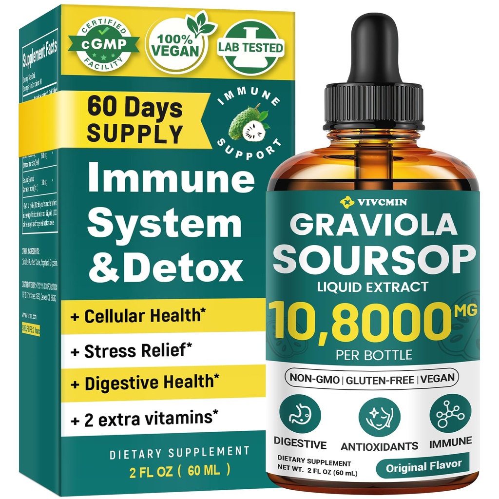 Graviola Soursop Leaf Extract Vedelik - Soursop Bitters Vedelik, Toetus Immuunsüsteem, Lõdvestu, Maks ja uni | Mitte-GMO, Suhkru & Gluteenivaba, Originaalne Maitse, 2 Fl Oz
