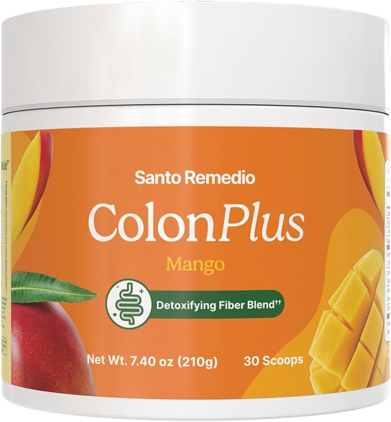 Santo Remedio Colon Plus, Colon Cleanser, Dietary Psyllium Husk Fiber ja probiootikumid Supplement, 30 Servings, Mango Maitse