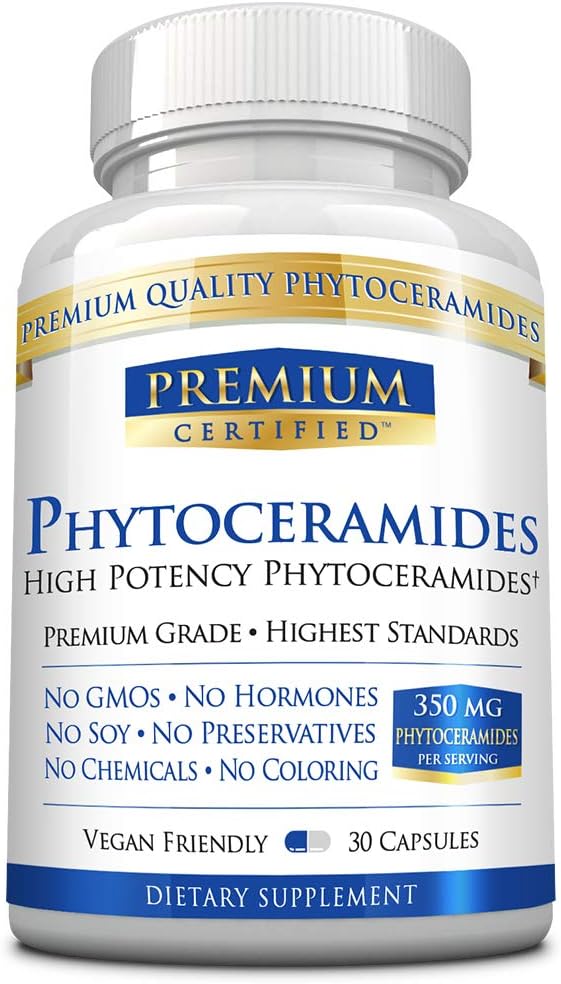 Phytoceramides 350mg 100% Nisu - Vitamiin A, C, E ja D3 - Pöördvananemine Nahk, Replenish Niiskus & Remond Nahk - 100% puhas looduslik - 30 kapslit - Vegan Sõbralik
