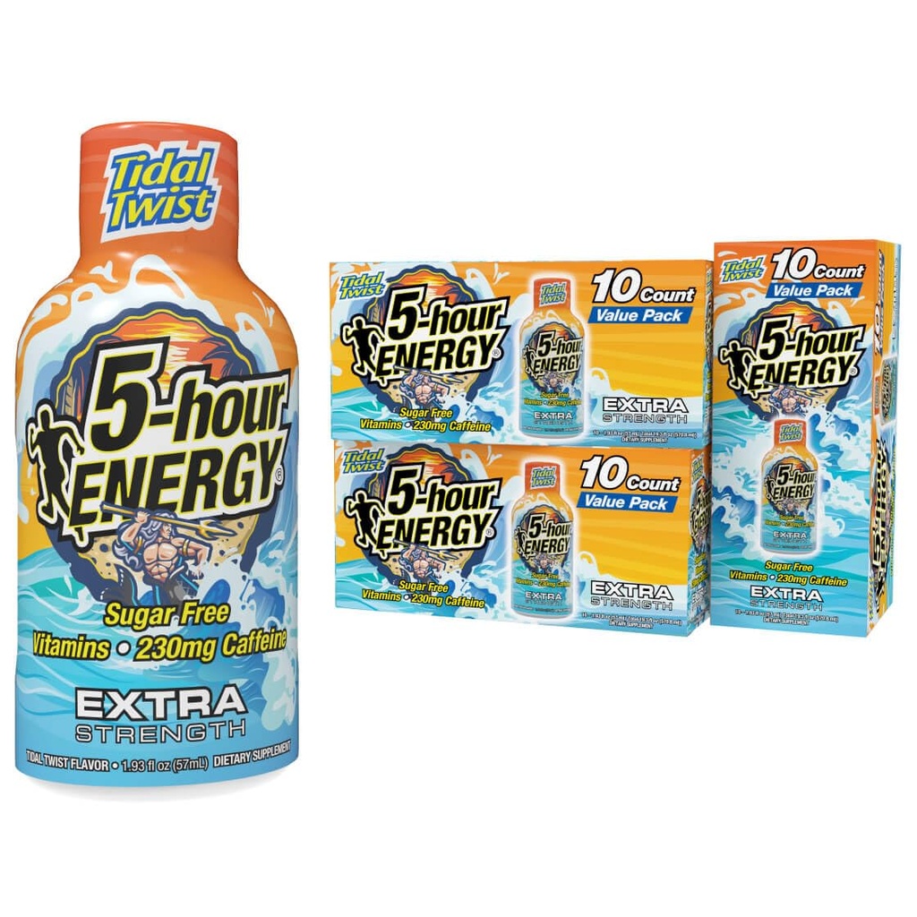 5-tunnine Energy Extra Strength Energy Shot, Tidal Twist (1,93 oz., 30 Count), Zero Calories & Sugar-free 230 mg Kofeiinivaba energia Shot, Aminohapped & B-vitamiinid, toidulisandid, Pina-Colada Maitse