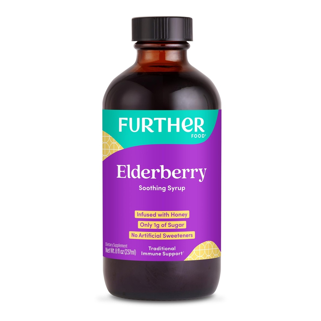Edasine toit Elderberry siirup immuunsuse toetamiseks, Sambucus Elderberry täiendus, igapäevane taimse immuunsüsteemi toetus lastele ja täiskasvanutele, gluteenivaba (8 Fl oz Elderberry rahustav siirup)