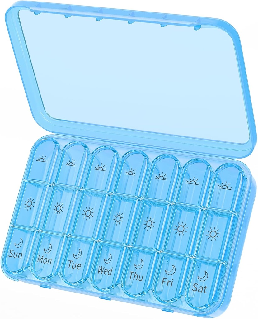 Daviky Weekly Pill Organizer 3 korda päevas, suur 7-päevane pillide karp 3X päevas eraldi konteineriga, kaasaskantav reisipillide juhtum ravimite, vitamiinide, kalaõli ja toidulisandite jaoks