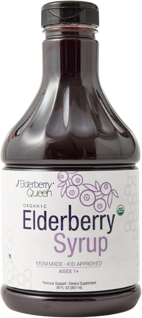 Elderberry Queen Organic Elderberry Syrup 30 Fl Oz - Immune Support Formula koos Sambucus Black Elderberry & Aronia Berry - Pure Natural Certified Organic Elderberry Syrup lastele ja täiskasvanutele