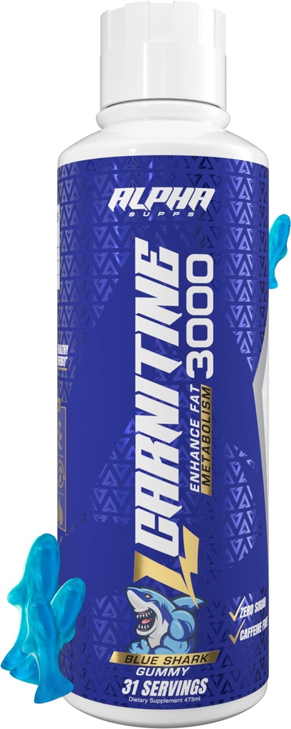 Alpha Supps L Karnitiin Liquid 3000 | Stimulant-Free L-karnitiin Supplement meestele ja naistele | Pre-Workout energia suurendamine & lihaste taastamine | Zero Sugar, Fat, & Carbs | 31 Servings (sinine kummi)