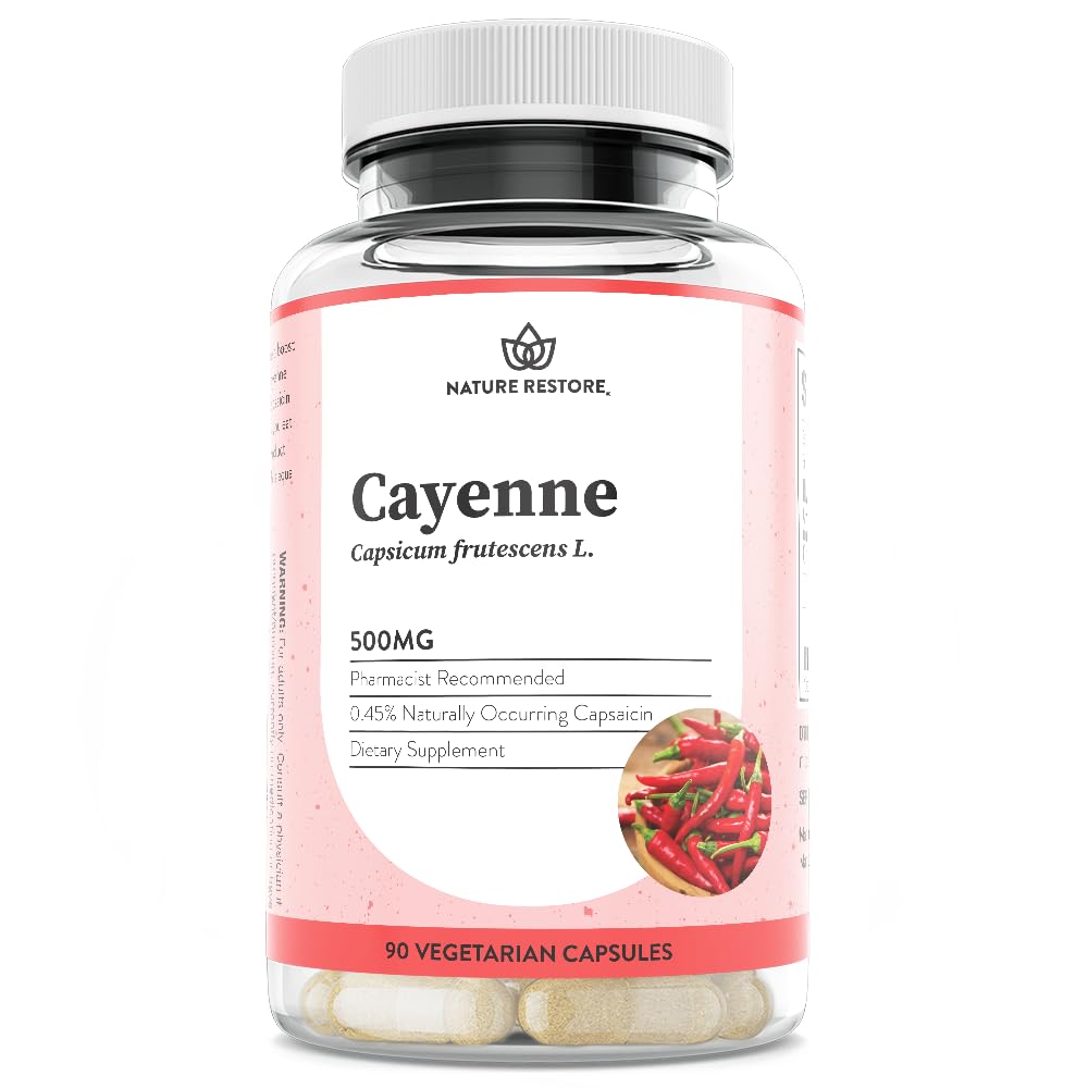 Nature Restore Cayenne Pepper Extract Supplement, standardiseeritud 0,45 protsenti kapsaitsiini, 70 000 Scoville soojust ühikut, 90 kapslit, valmistatud USA-s, Non-GMO & Gluteenivaba
