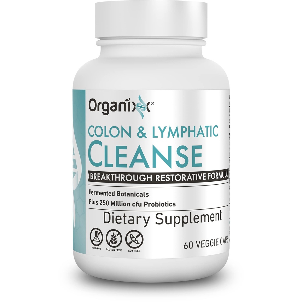 Organixx Lymphatic & Colon Cleanse Supplement, 250 miljonit CFU probiootikumid soolestiku tervisele, seedetraktile ja lümfisüsteemile, Gluteenivaba, mitte GMO, 60 taimekapslit