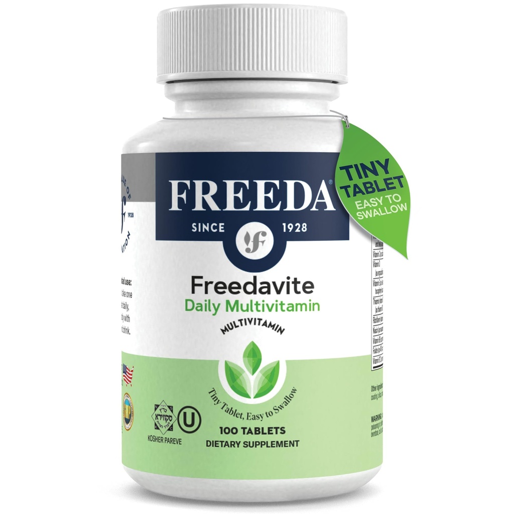 Freedavite Tiny Tablett - Mõõdukas multivitamiin meestele ja naistele - Vitamiin A, C, D, E, B1, B2, B6, B12, Biotiin, Kaltsium, Tsink, Raud, Magneesium, Mangaan, Vask, Seleen, Jood - 100 Count