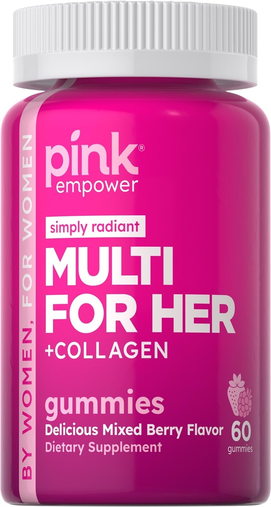 PINK Multivitamiin Gummies naistele | Mitte-GMO & Gluteenivaba | Plus kollageen & biotiin | Segatud marjamaitse