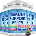 8 in 1 Immune Support Booster Supplement koos Echinacea, vitamiin C ja tsink 50mg, vitamiin D 5000 RÜ, kurkumi ja ingveri, B6, leedrimarja (8 in 1 kapslit (5. pakend))