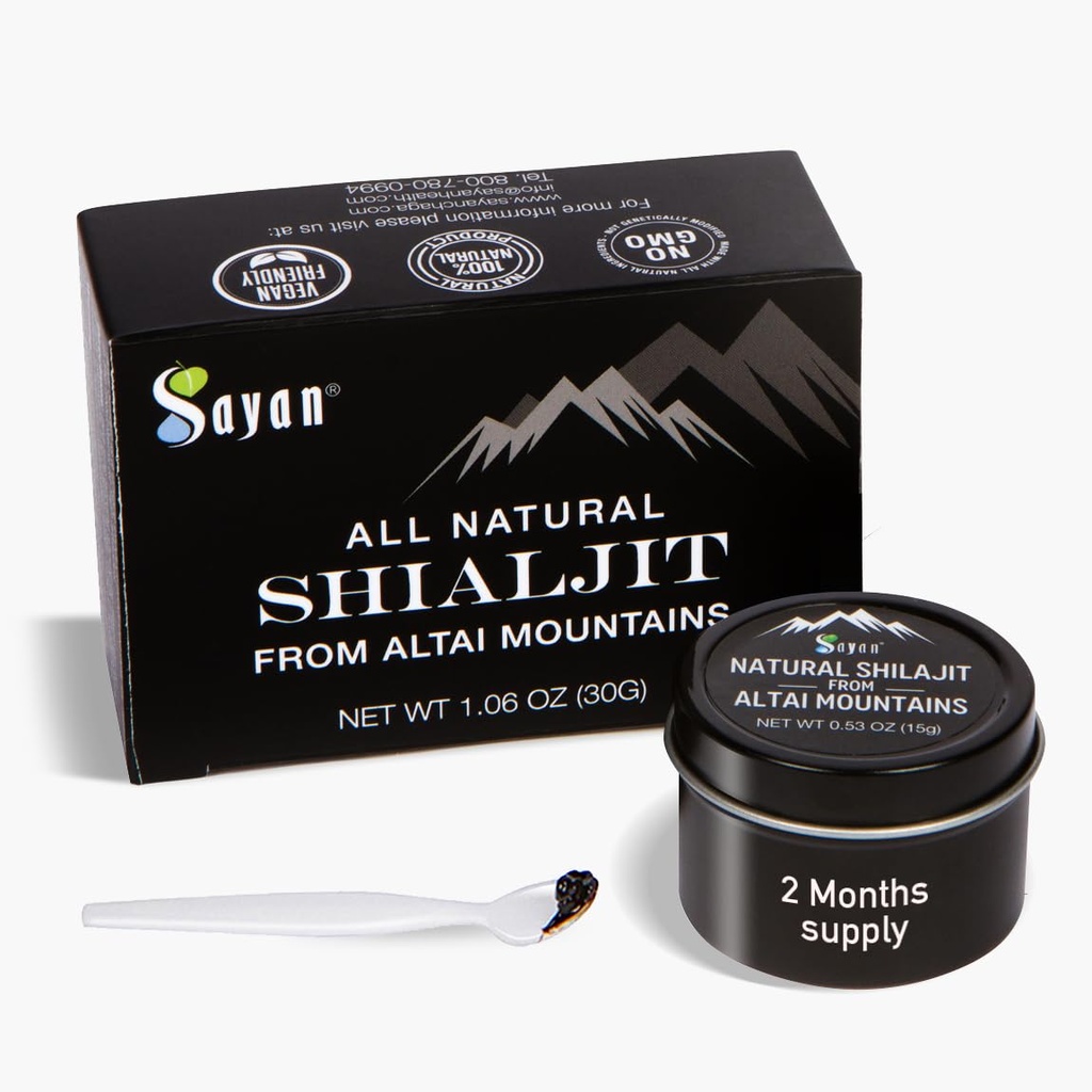 Sayan Pure Authentic Altai Shilajit Vaik - 15 Grams, 2 Kuu Tarne - Kõrge efektiivsusega Orgaaniline Fulvic Acid Supplement for Women and Men to Support Immune System, Energy & Detox - Vegan, Non-GMO