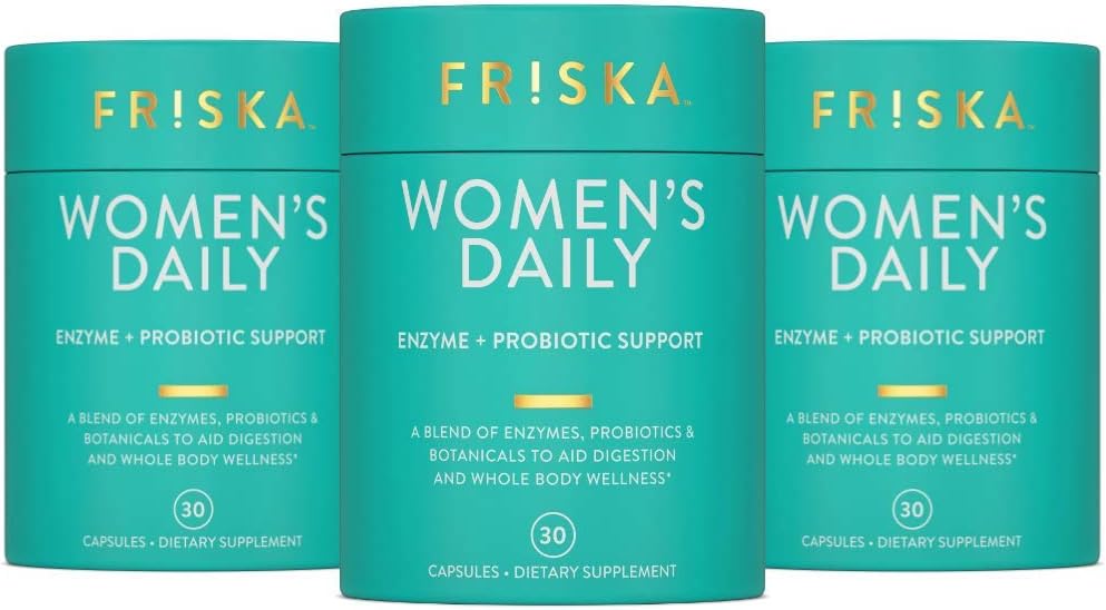 FRISKA Women’s Daily Digestive Enzyme and Probiotics Supplement, Advanced Natural Support for Female Digestive Health, Fights Bloating, Eases Digestion, Supports Nutrient Absorption, 90 Capsules