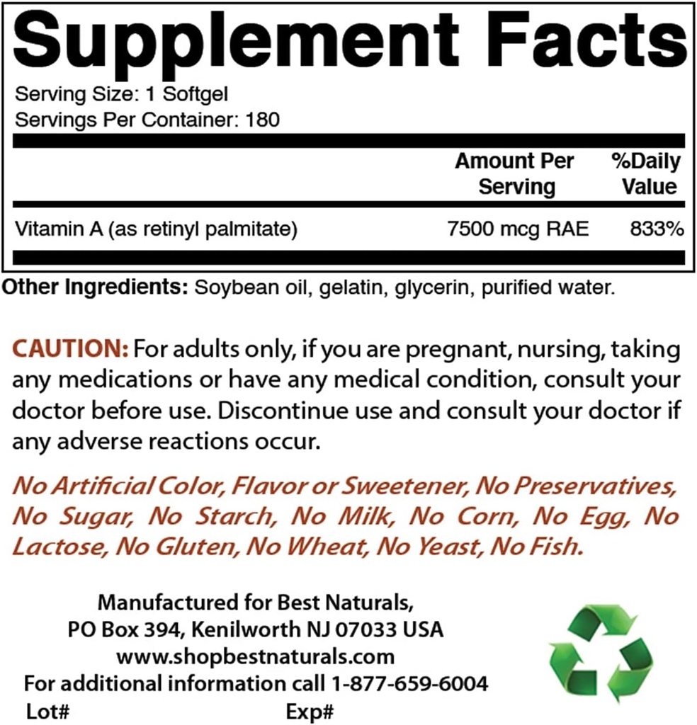 Best Naturals Vitamin A 25000 IU & Probiotic 10 Strains & 30 Billion CFU