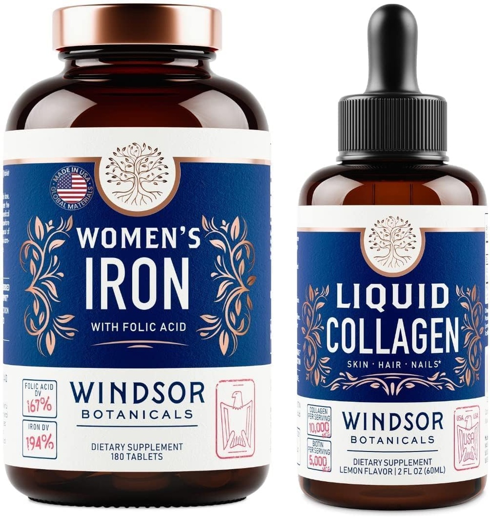 WINDSOR BOTANICALS Vedel kollageen ja raud naistele Beaty and Wellness Bundle