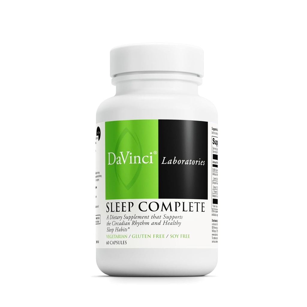 DAVINCI Labs Sleep Complete - toidulisand tervislike magamisharjumuste, lõõgastumise ja une toetamiseks * - melatoniini, sidruni, ashwagandha ja L-Theanine - gluteenivaba - 60 taimekapslit