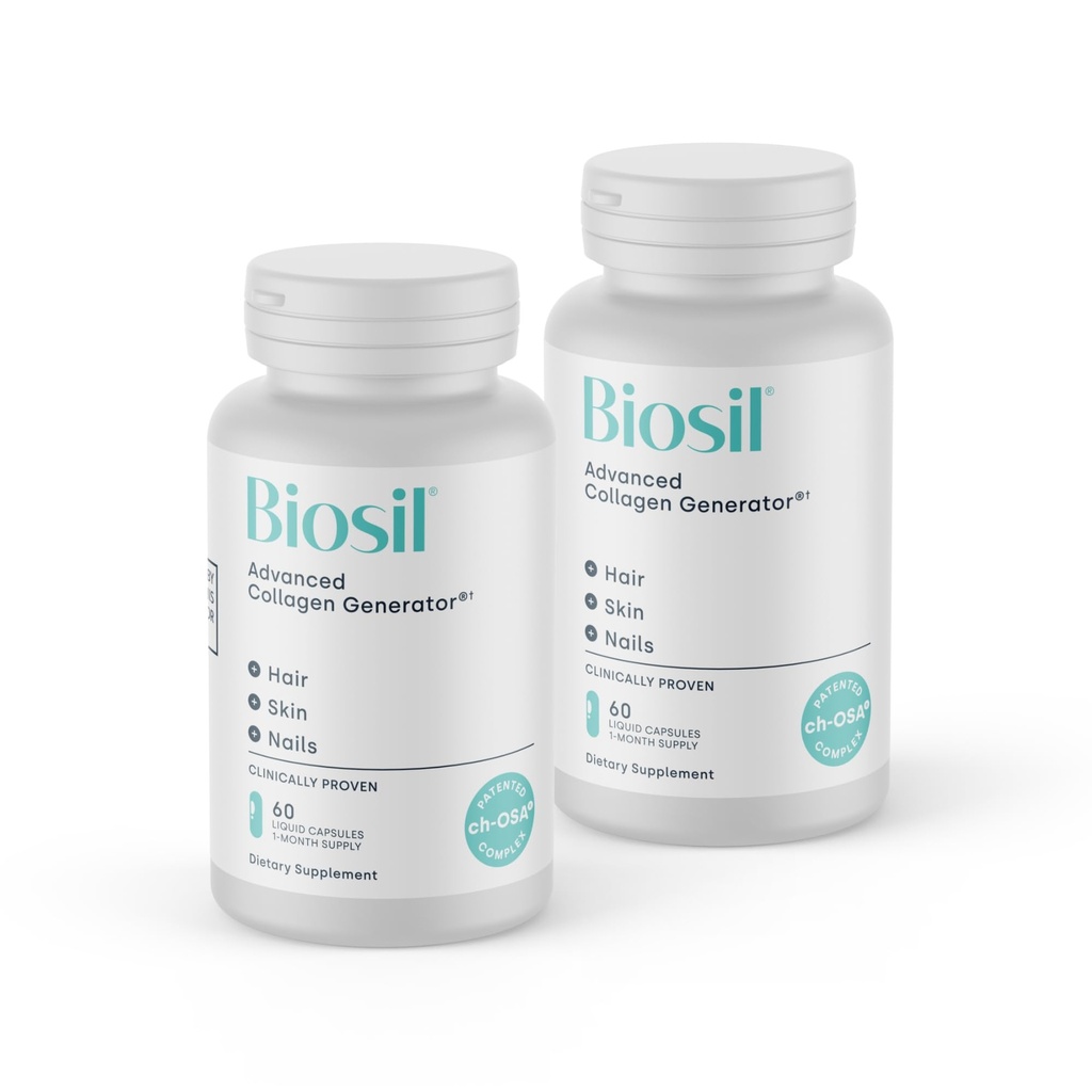 Biosil kollageeni võimendaja täiendus - 60 vedelat kapslit, pakend 2 - patenteeritud ch-OSA aktiveerija nahale, juustele, küüntele ja liigestele - toetab looduslikku tootmist - 60-päevane pakkumine