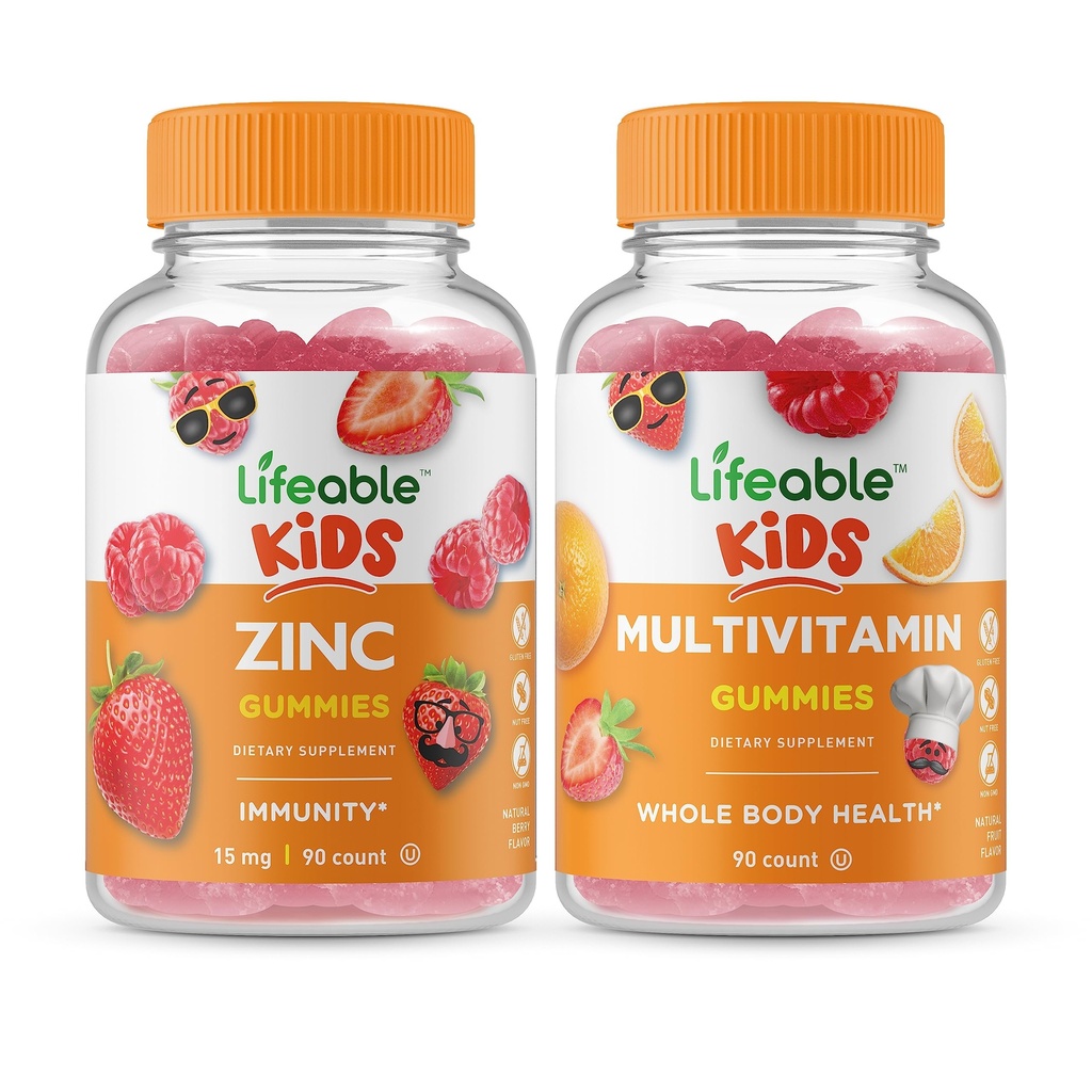 Elujõulised tsingilapsed + multivitamiinilapsed, Gummies Bundle - suurepärane maitse, vitamiinilisand, gluteenivaba, GMO-vaba, närimiskumm
