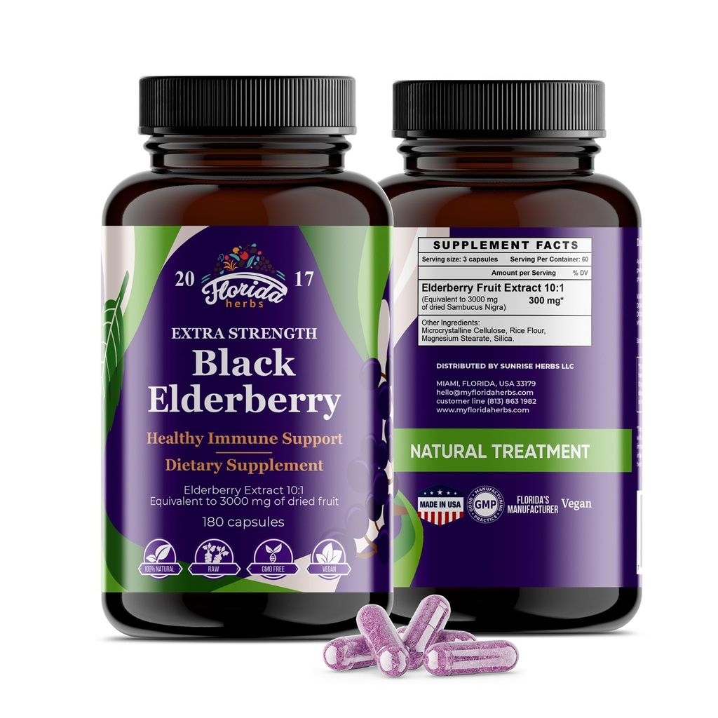 Black Elderberry kapslid | 180 Count | Sambucus Elderberry Vitamiinid, Non-GMO, Gluteenivaba, Orgaaniline Elderberry Extract Sambucus Nigra