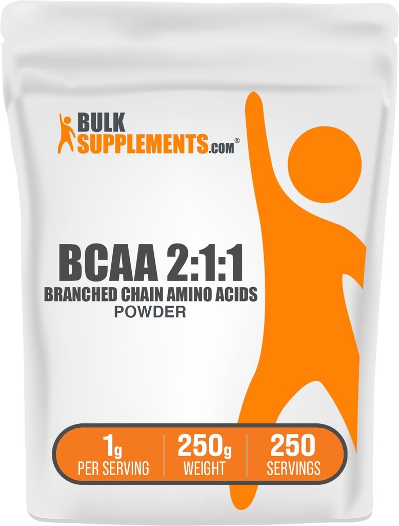 BulkSupplements.com BCAA 2: 1: 1 pulber - hargnenud ahelaga aminohapped, BCAA-d Aminohapped Pulber - maitsestamata & gluteenivaba, 1 g serveerimise kohta, 250 g (8,8 oz) (pakk 1)