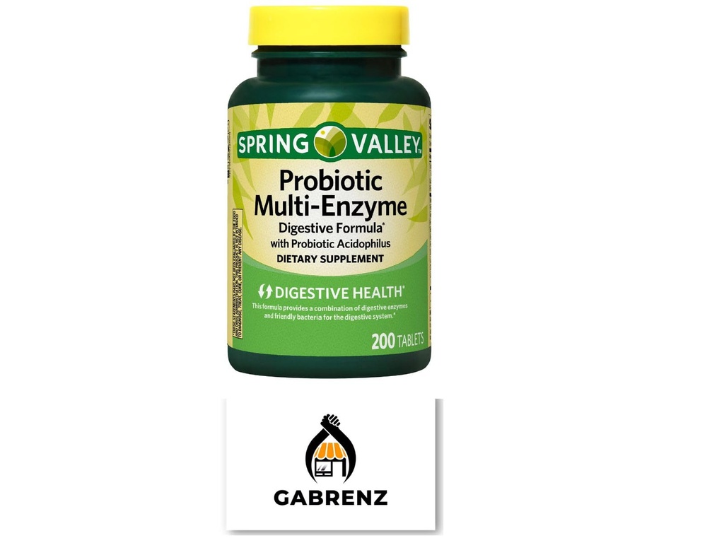 Spring Valley probiootilised multi-ensüümsed seedekulgla tabletid, 200 ct - põhjalik segu probiootikume ja seedeensüüme, et toetada seedetrakti tervist. (Pack of 1) Sisaldab Gbz Ref Magnet