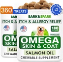 BARK & SPARK (Pakk 2 Omega 3 koertele - 360 kalaõli närimist koertele, nahaallergia, naha leevendus, kuumad kohad ravi - ühine tervis - naha ja karva täiendus - EPA & DHA Rasvhapped
