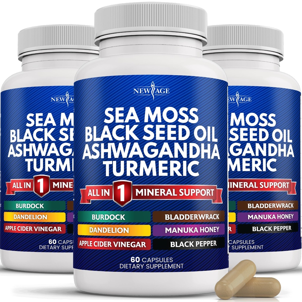 NEW AGE Silica Sea Sammal, Black Seed Oil, Ashwagandha, Kurkum, Põiewrack, Burdock - koos Manuka, Honey Dandelion, ACV Black Pepper Gluten Free