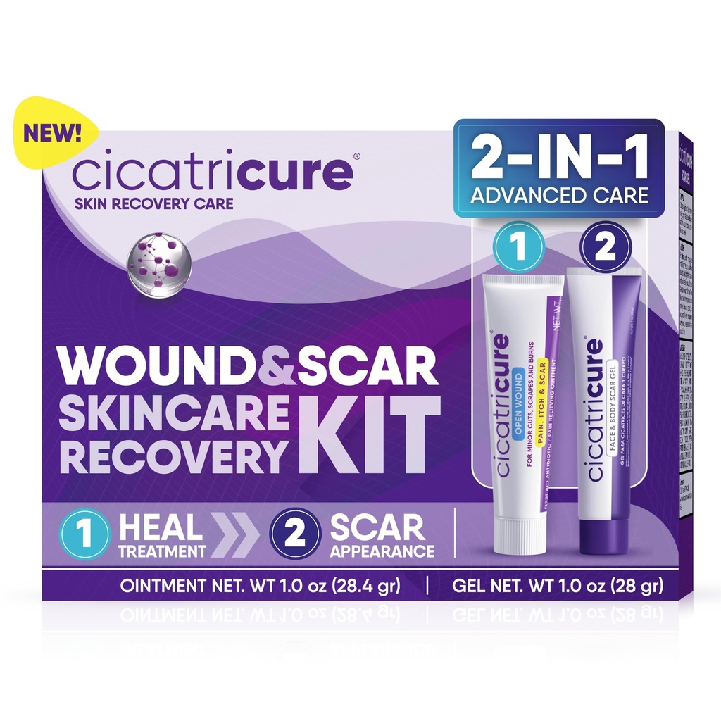 Cicatricure Naha taastamise komplekt: Advanced Scar Gel & Open Wound Care Antibiootiline salv, vähendab venitamismärke, kirurgilisi ja akne arme, ravib kärpeid ja põletusi, 1 oz iga - täiskasvanutele ja lastele
