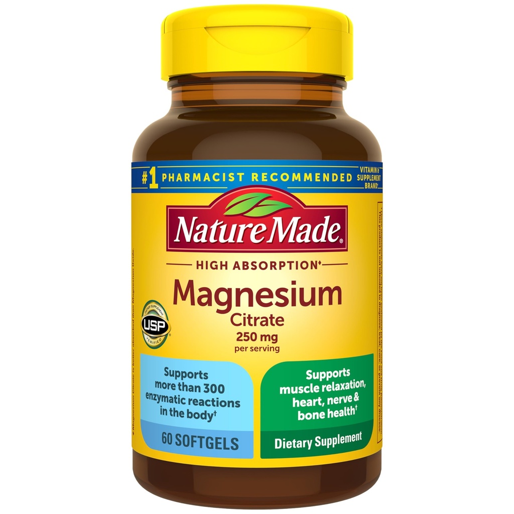 Loodus tegi magneesiumtsitraadi 250 mg portsjoni kohta, magneesiumilisandid meestele ja naistele, toetab lihaseid, närvi, luu ja südant, 60 softgelit, 30 päeva pakkumine