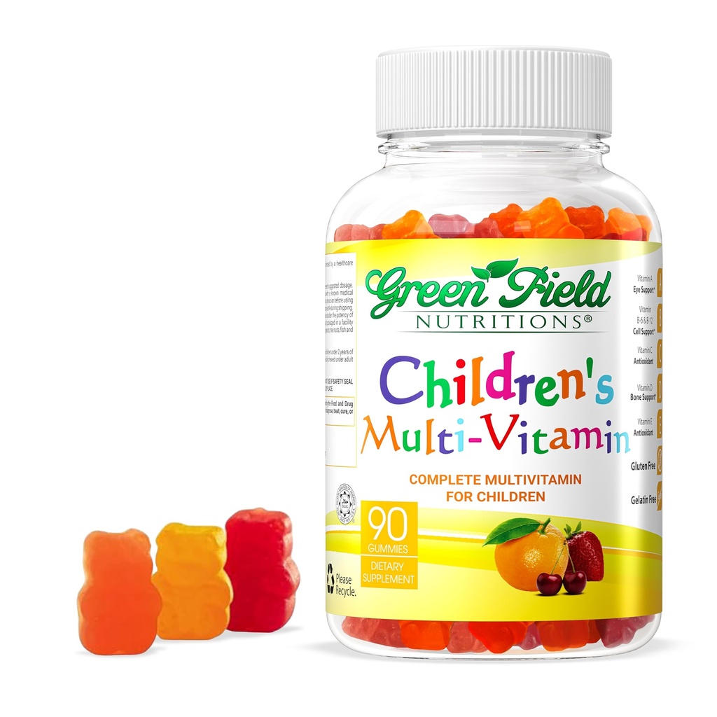Greenfield Nutritions Kids želatiin tasuta halal multivitamiini kummies - kõik olulised halal vitamiinid A, Bs, C, D, jood, tsink immuunsuse jaoks, mitte-GMO, laste halal vitamiini kummid (90 loend)