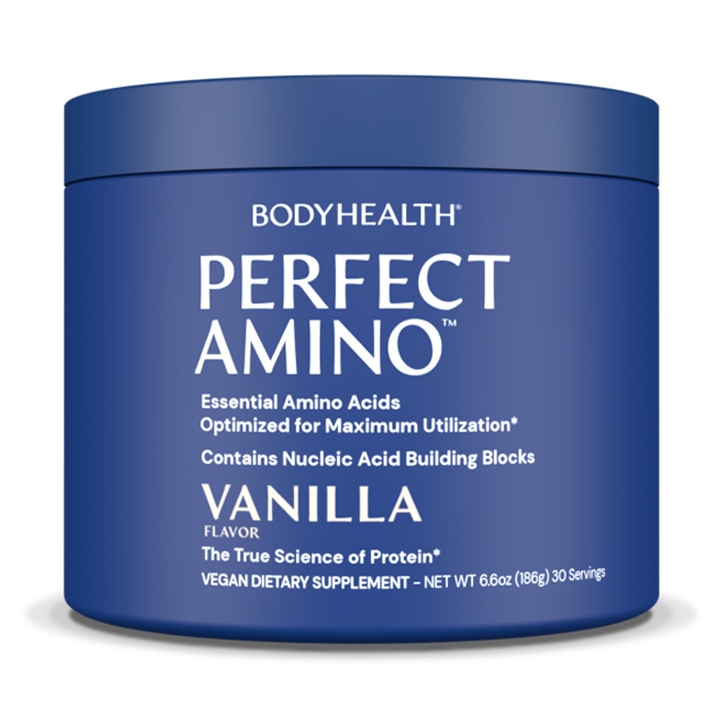 BodyHealth PerfectAmino Powder - BCAA ja EAA Pulber Pre ja Post Workout - Aminohappe energiajook meestele ja naistele, et toetada Lean lihaseid ja taastumist - Vanilla - 30 Servings