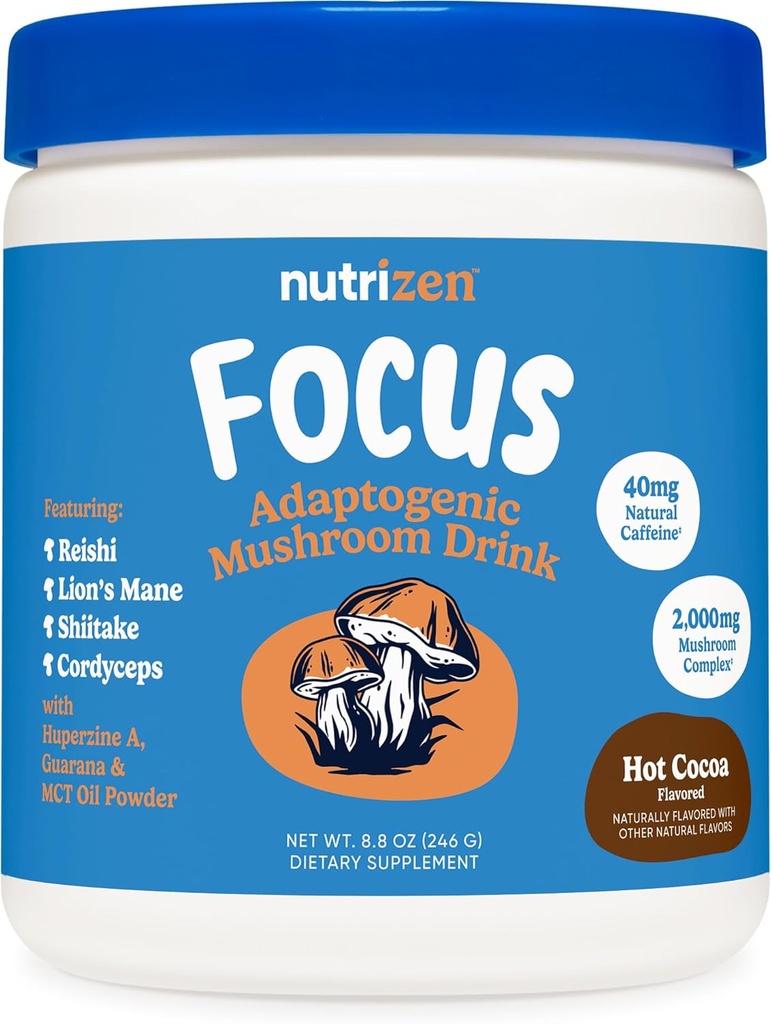 Nutricost Nutrizen AM Focus Adaptogenic Seenejook (kuum kakao maitsestatud) 30 Servings - Sisaldab Reishi, Lõvi Mane, Shiitake, Cordyceps