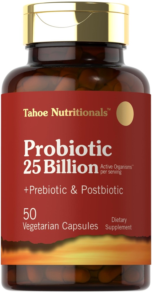 Tahoe Nutritionals Prebiootikumid, probiootikumid ja postbiootilised | 25 miljardit CFU | 50 pulbrit pillid | Meeste ja naiste seedetrakti tervis | Tahoe toidulisand ja mitte-GMO täiendus
