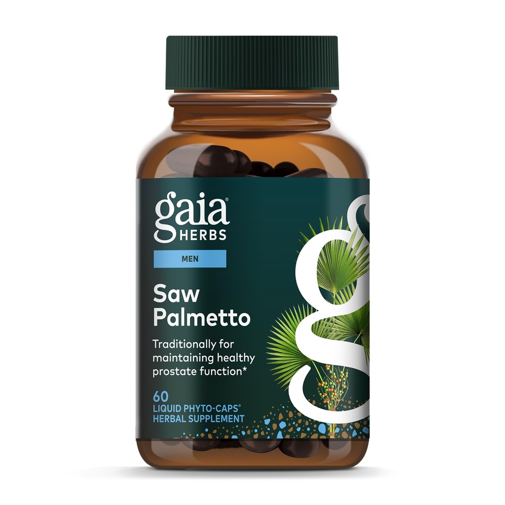 Gaia maitsetaimed Saw Palmetto - toetab tervislikku eesnäärme funktsiooni meestele - sisaldab Saw Palmetto ja päevalilleseemne letsitiini, et toetada meeste tervist - 60 Vegan Vequid Phyto-Capsules (30-päevane pakkumine)
