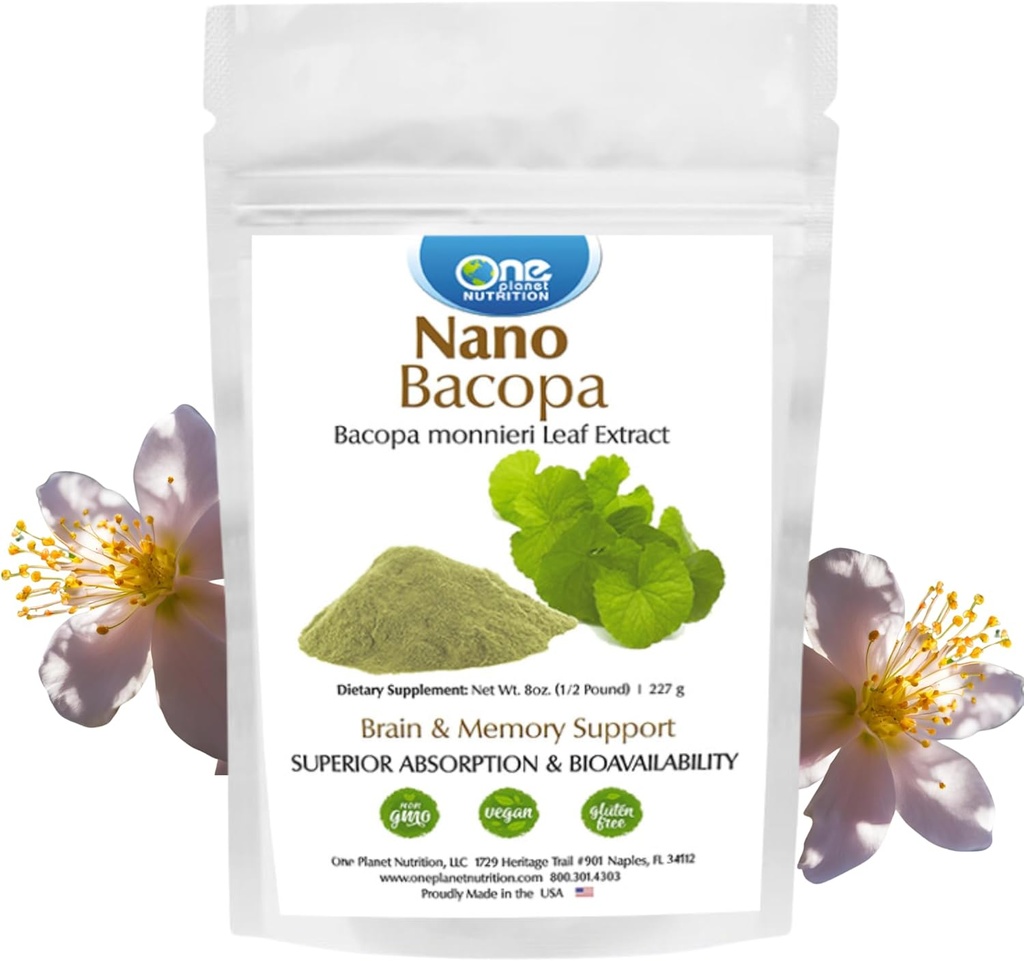 One Planet Nutrition Nano Bacopa Powder 8 oz (227 Servings), Bacopa monnieri ekstrakt, Nano lihtsaks imendumiseks, suurendab mälu ja fookust, abiainevaba, mitte-GMO, Vegan, Gluteenivaba