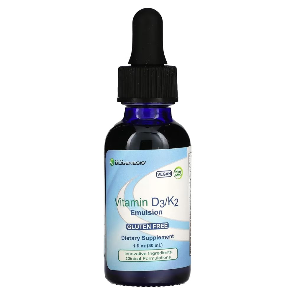 Nutra biogenees Vitamiin D3/K2 Emulsioon - Vedel D-vitamiini tilgad MCT õliga, D3 K2 lisand täiskasvanutele ja lastele, keelealune õlipihusti naistele ja meestele - 1 Fl Oz pudel (30 ml)